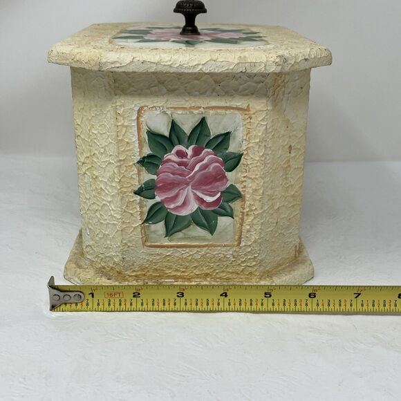 VTG Victorian Style Rose Shabby Chic Wooden Trinket Box Chest Cottagecore Granny - Picture 4 of 12